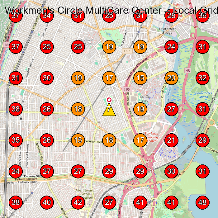 Workmen's Circle MultiCare Center GeoGrid visibility map for Rehabilitation Center in New Rochelle
